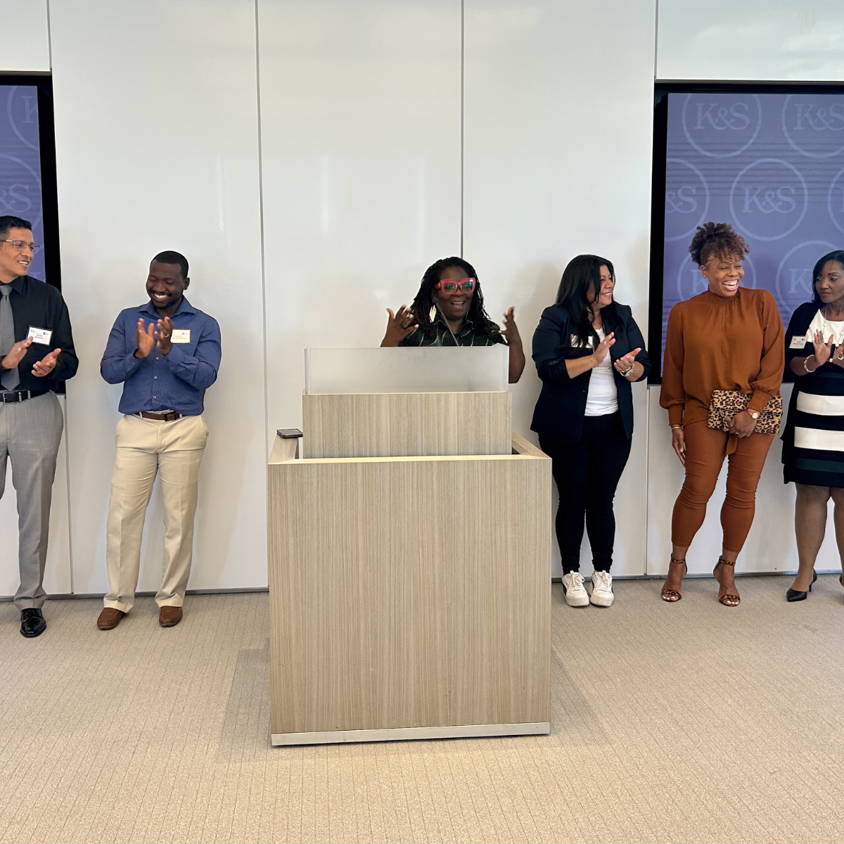 Advocacy and Survivor Leadership Director, Evelyn Chumbow, introduces the 2026-2028 class of Harriet Tubman Fellows at the Advocacy Week Reception on June 24, 2026.
