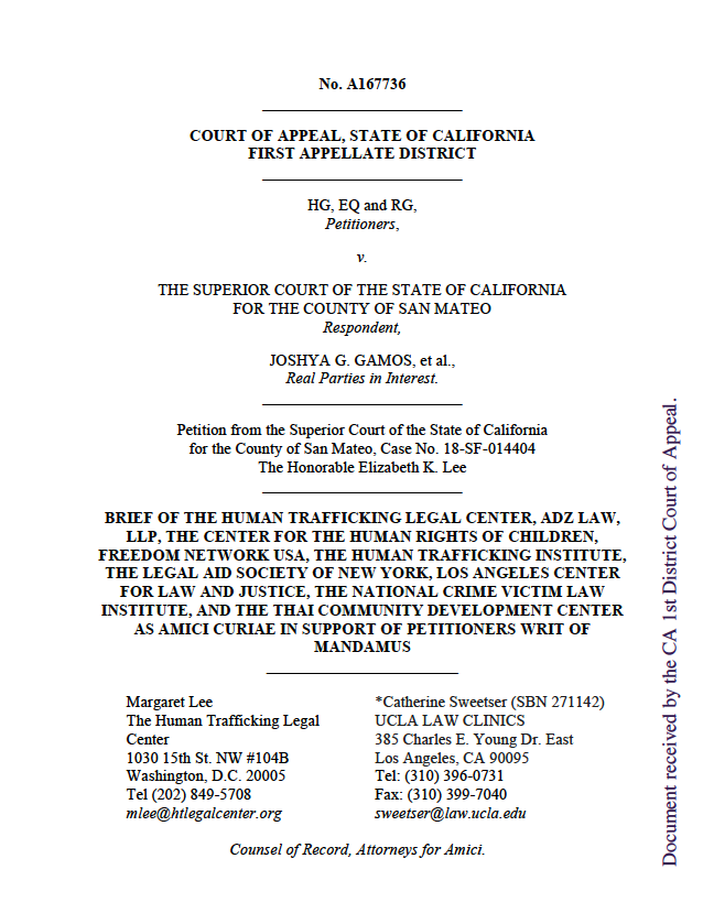 Amicus Brief Urging California State Appellate Court to Hear Petition for Writ of Mandamus