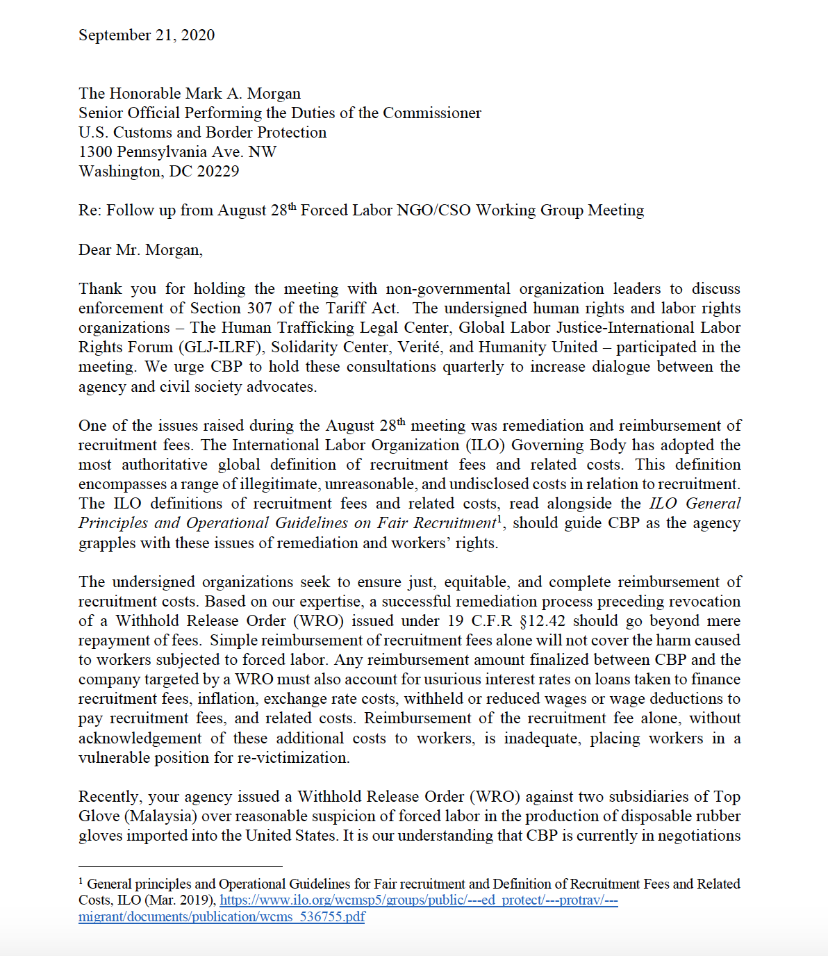 Letter to CBP re. Reimbursement September 21 2020