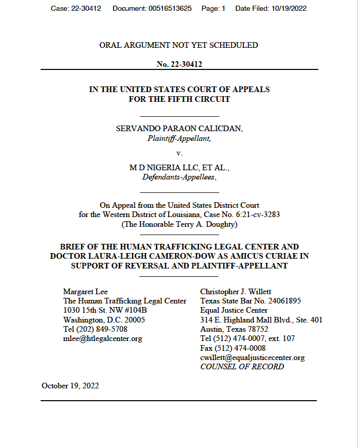 Calicdan v. M D Nigeria et al., Amicus Brief Submitted to the Fifth Circuit