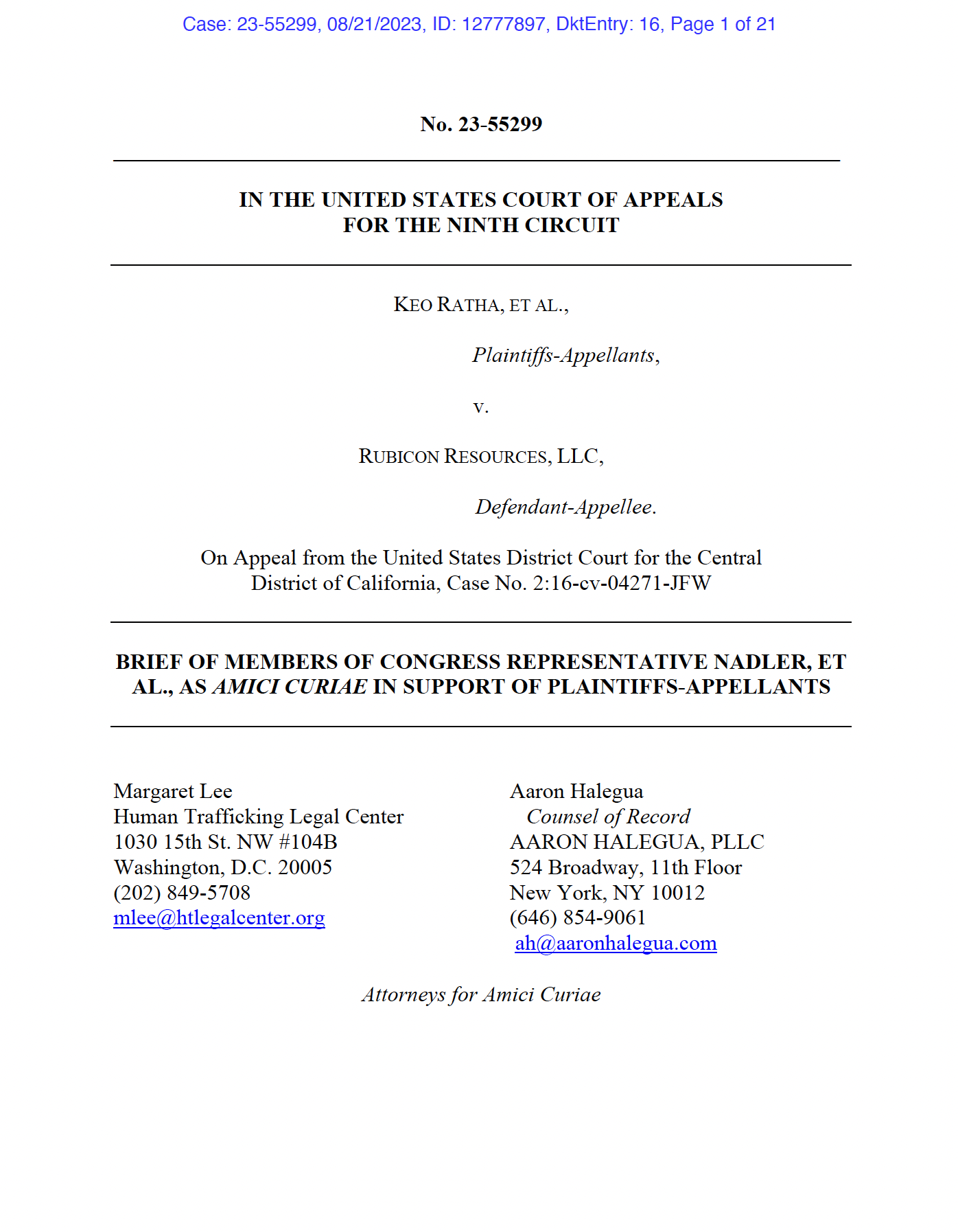 Amicus Brief Urging the Ninth Circuit to Reverse Dismissal of Forced Labor Case