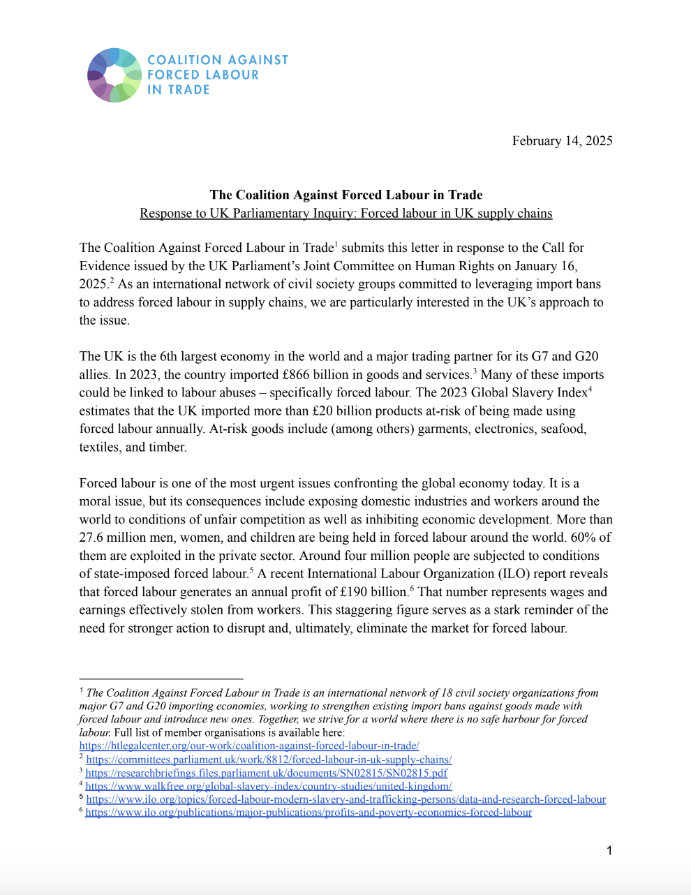 Coalition Against Forced Labour in Trade Submission to UK