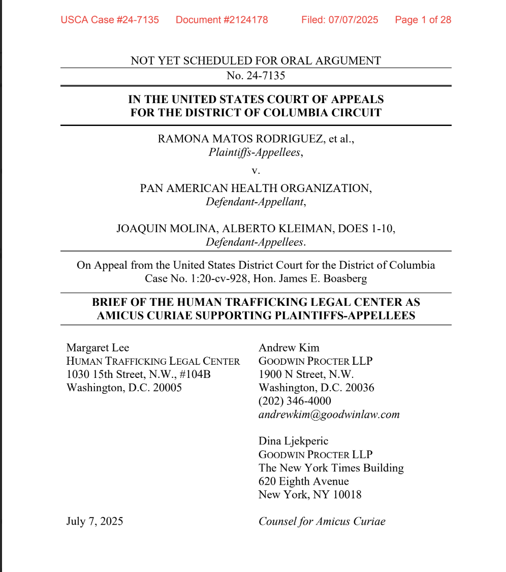 Rodriguez et al. v. Pan American Health Organization (PAHO), Amicus Brief Submitted to the D.C. Circuit